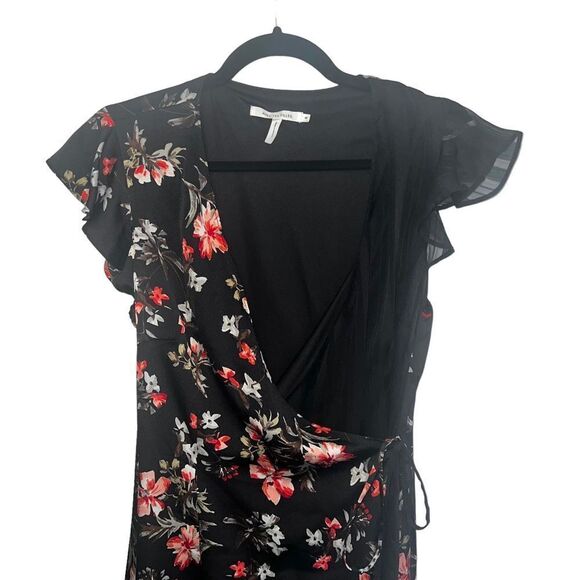 AVEC LES FILLES Floral Satin & Chiffon Midi Wrap Dress - Picture 6 of 14